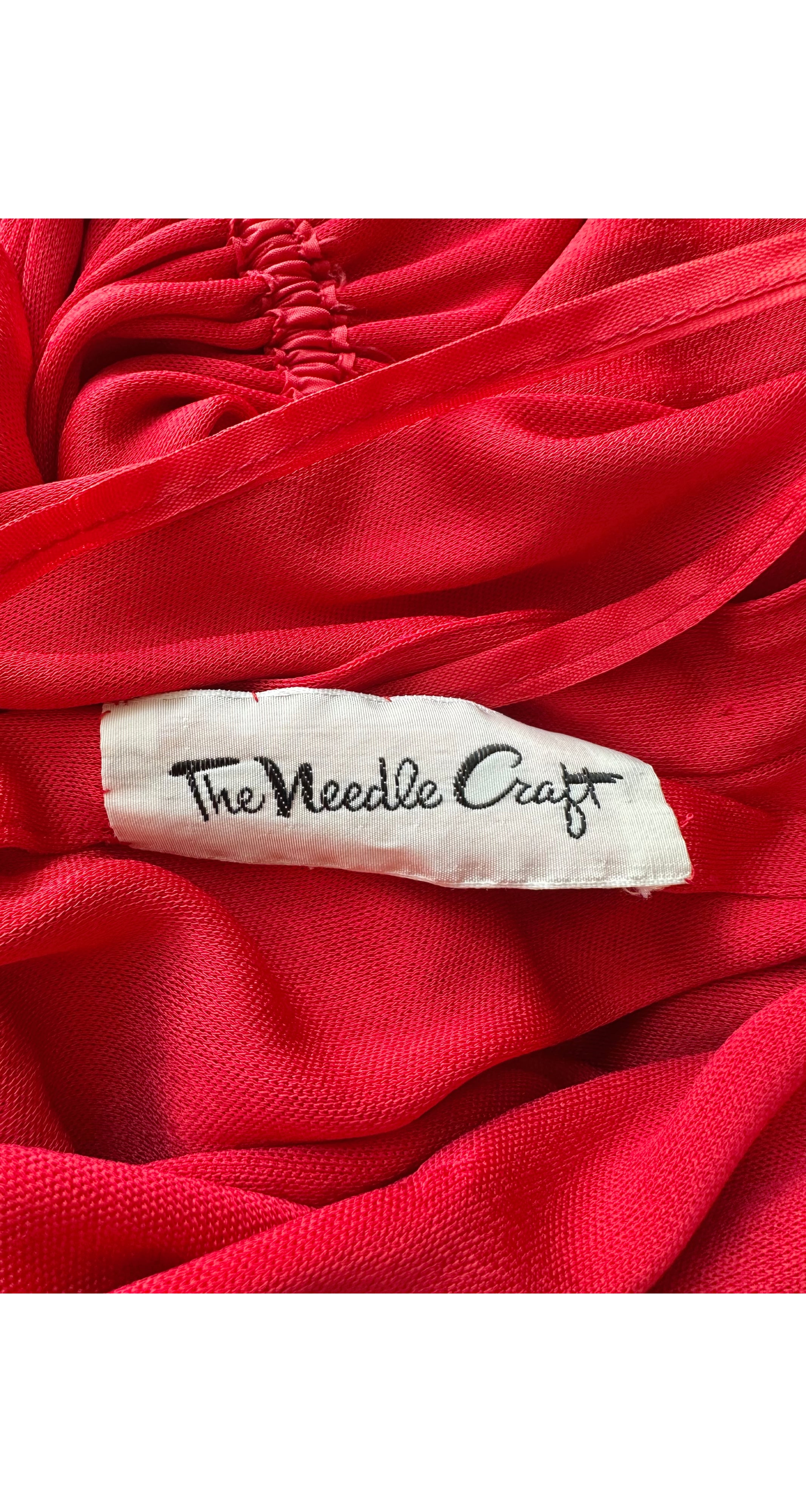 1977-78 F/W Macrame Collar Red Jersey Bishop Sleeve Gown
