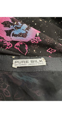 1970s Floral Galaxy Print Black Silk Chiffon Skirt