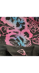 1970s Floral Galaxy Print Black Silk Chiffon Skirt