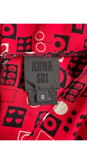 2012 S/S Geometric Print Red Silk Heart Lace Inset Dress