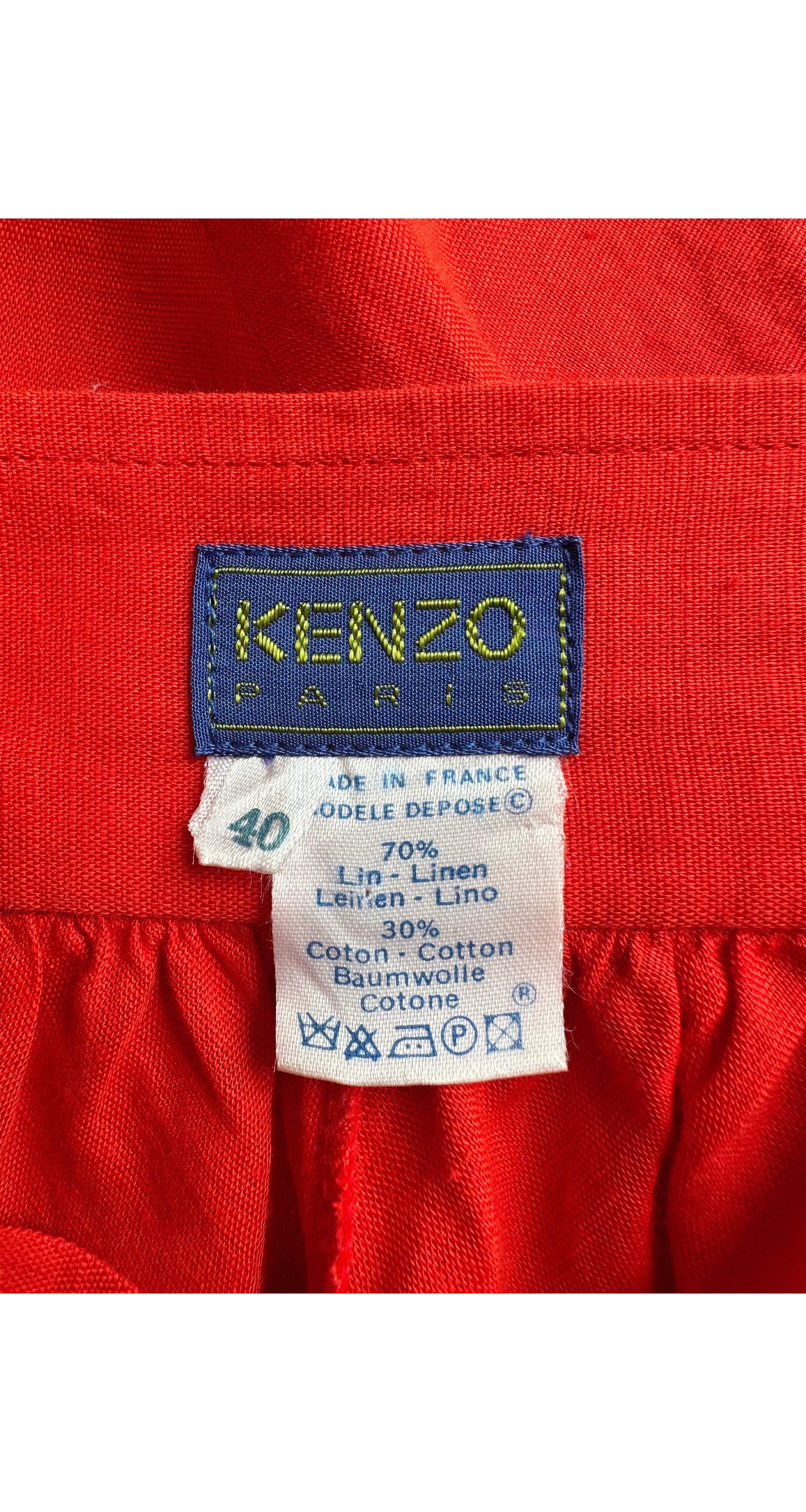1988 S/S Red Linen Petal Hem High-Waisted Skirt