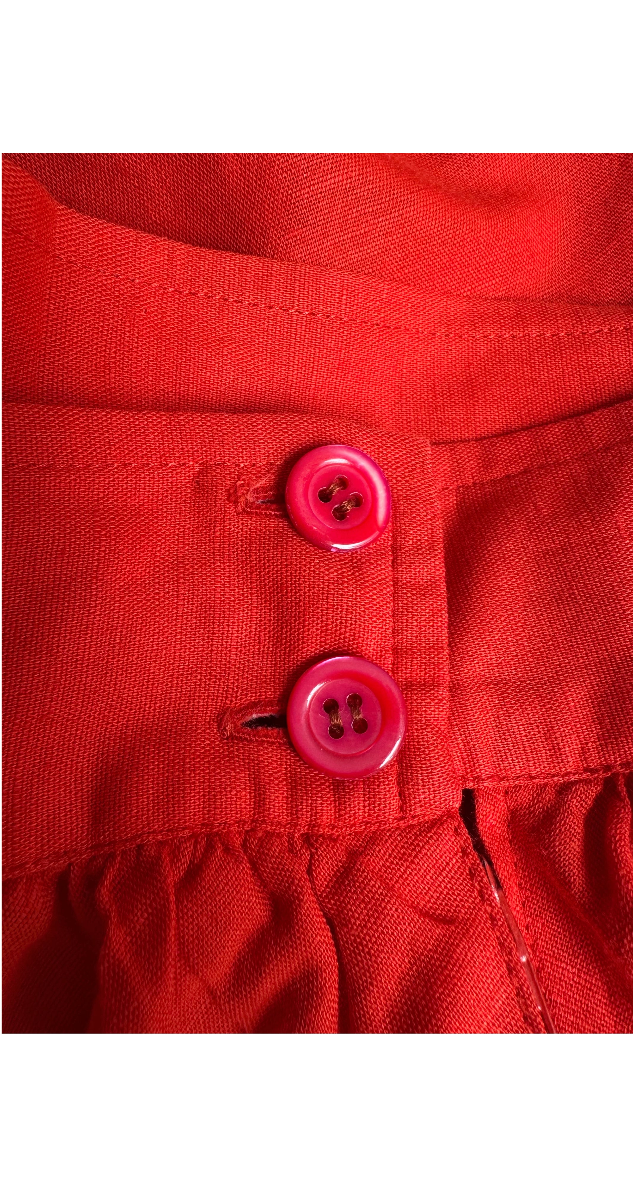 1988 S/S Red Linen Petal Hem High-Waisted Skirt