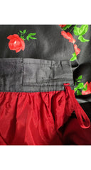 1977 S/S Rose Print Black Polished Cotton Full Skirt