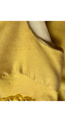 1960s Beaded Yellow Raw Silk Evening Gown