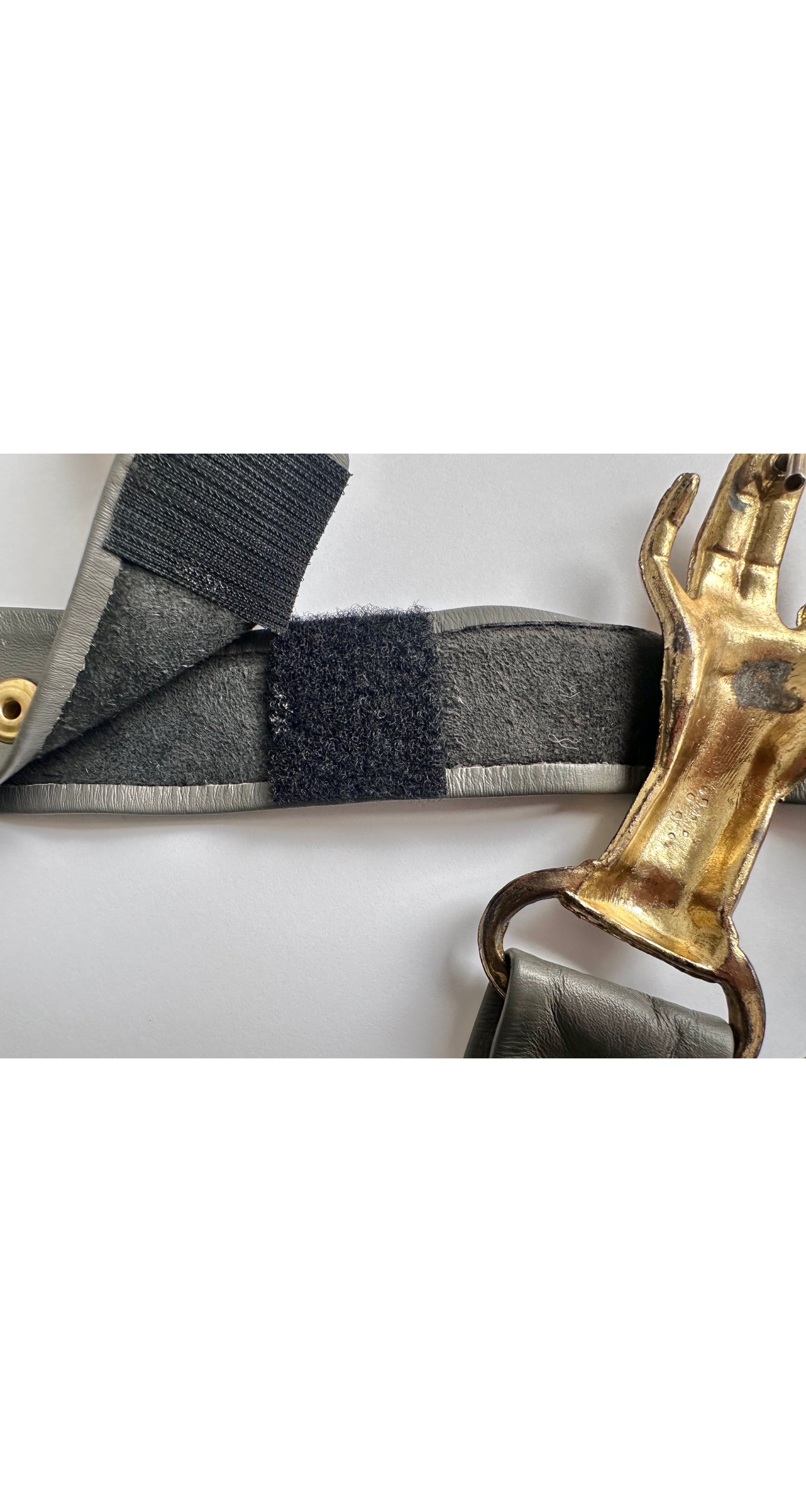 1970s Victorian Revival Clasping Hands Leather Belt