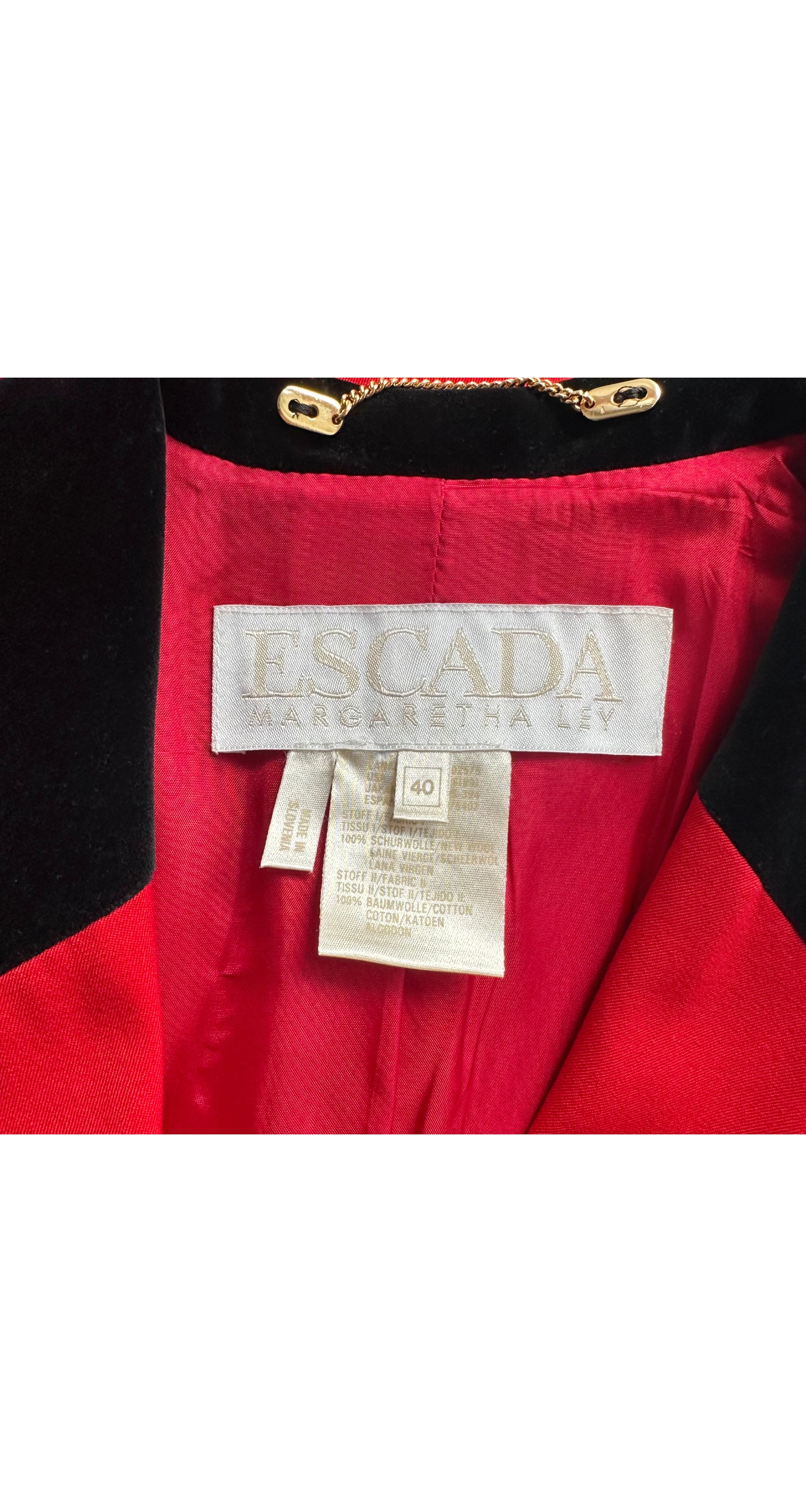 1993-94 F/W Red Wool & Black Velvet Cavalry Jacket