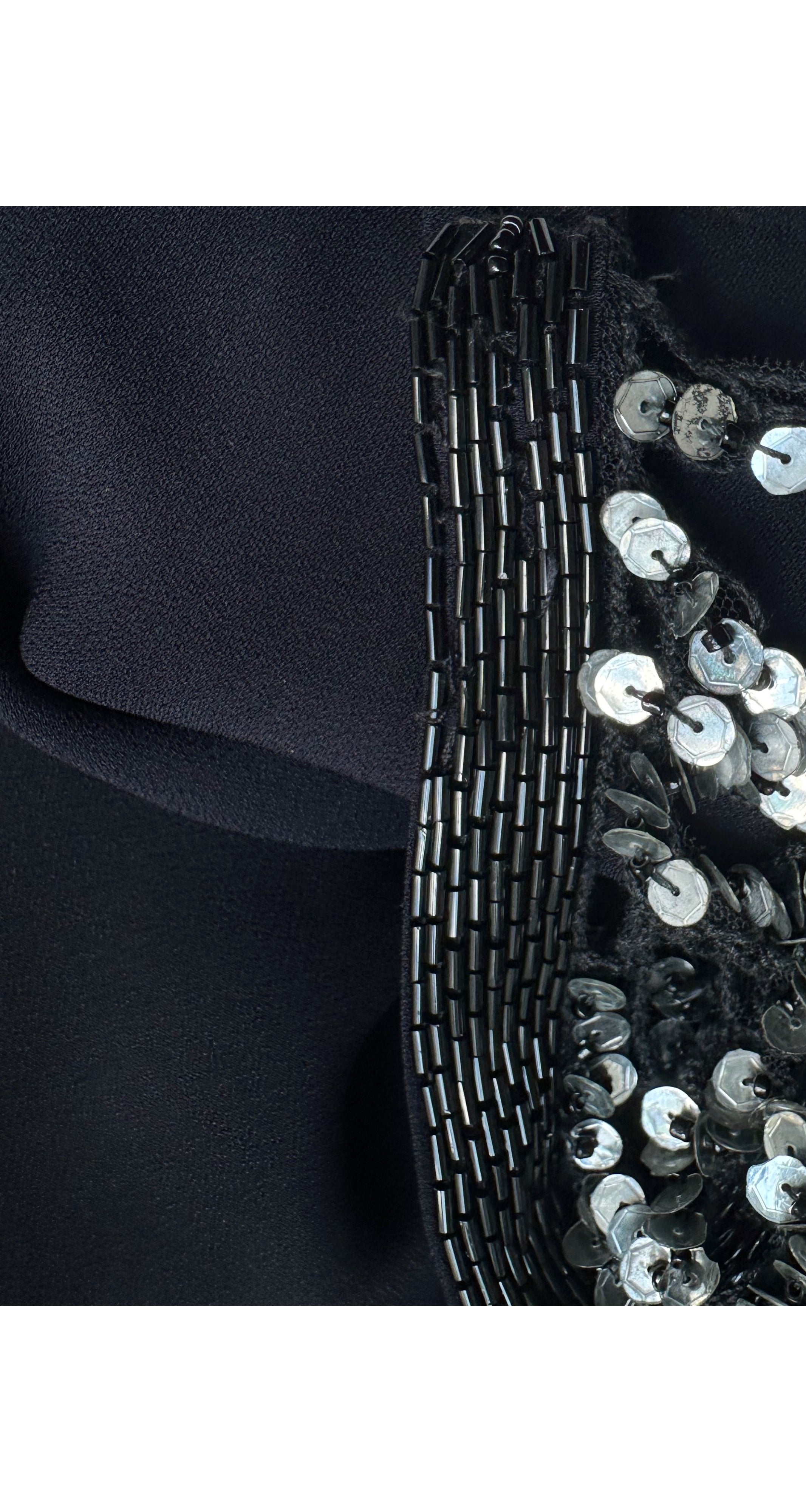 2010s Embellished Navy Crepe Draped Back Evening Gown