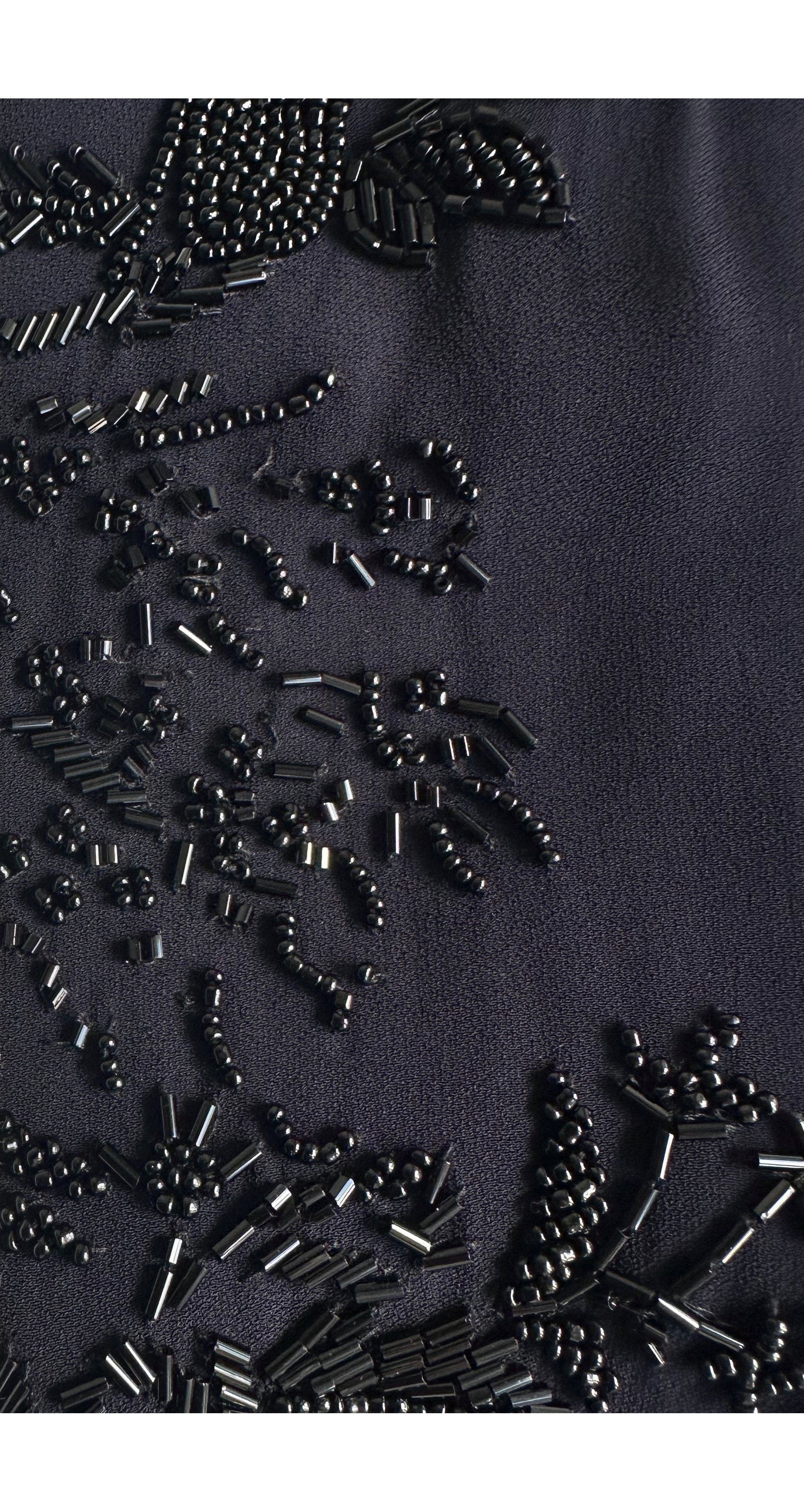 2010s Embellished Navy Crepe Draped Back Evening Gown