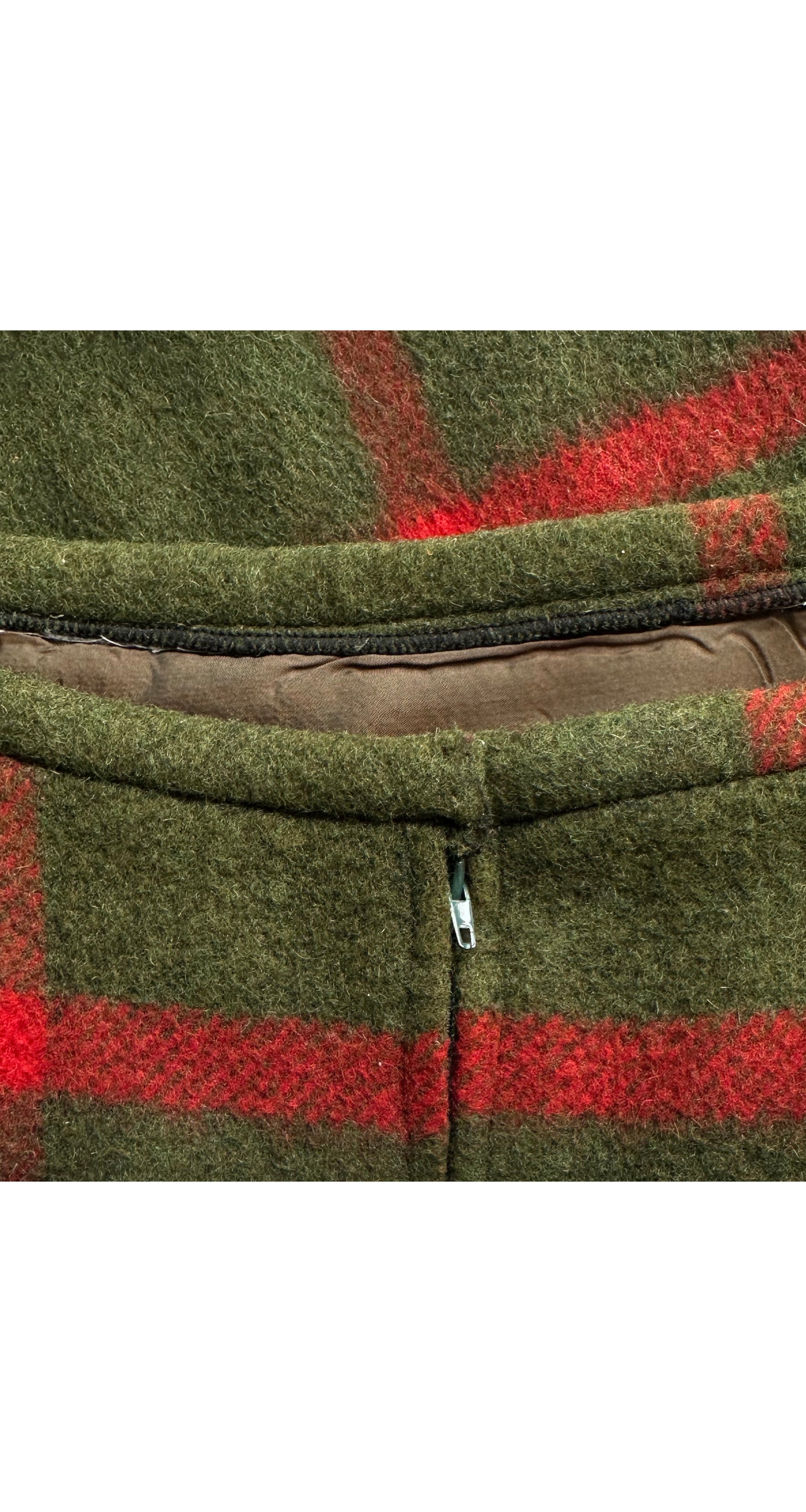 1970s Olive Green Plaid Wool Cape & Skirt Set