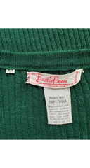 1970s Logo Dark Green Ribbed Wool V-Neck Sweater