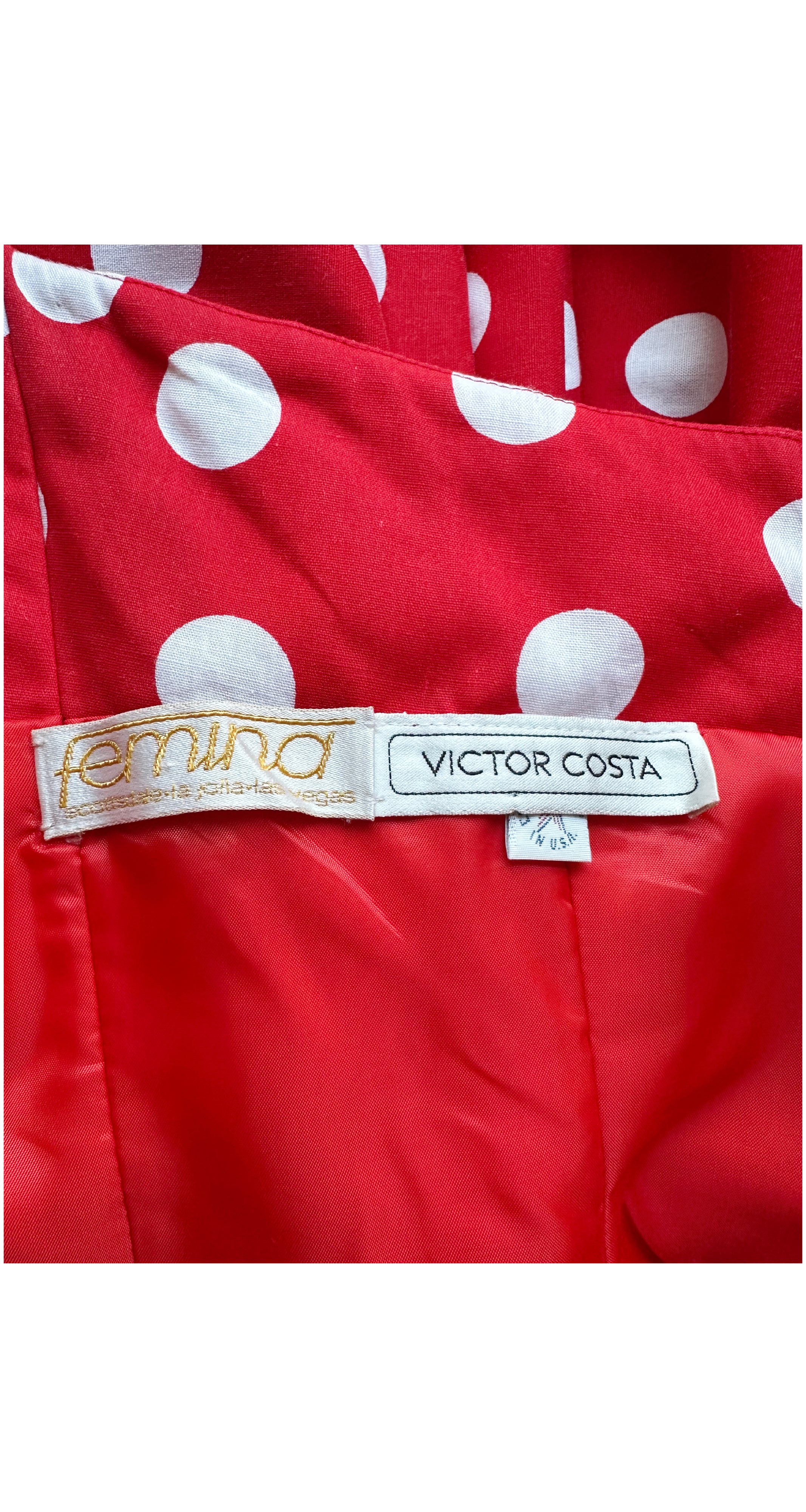 1980s Red & White Polka Dot Cotton Strapless Party Dress