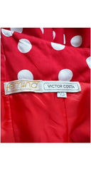 1980s Red & White Polka Dot Cotton Strapless Party Dress