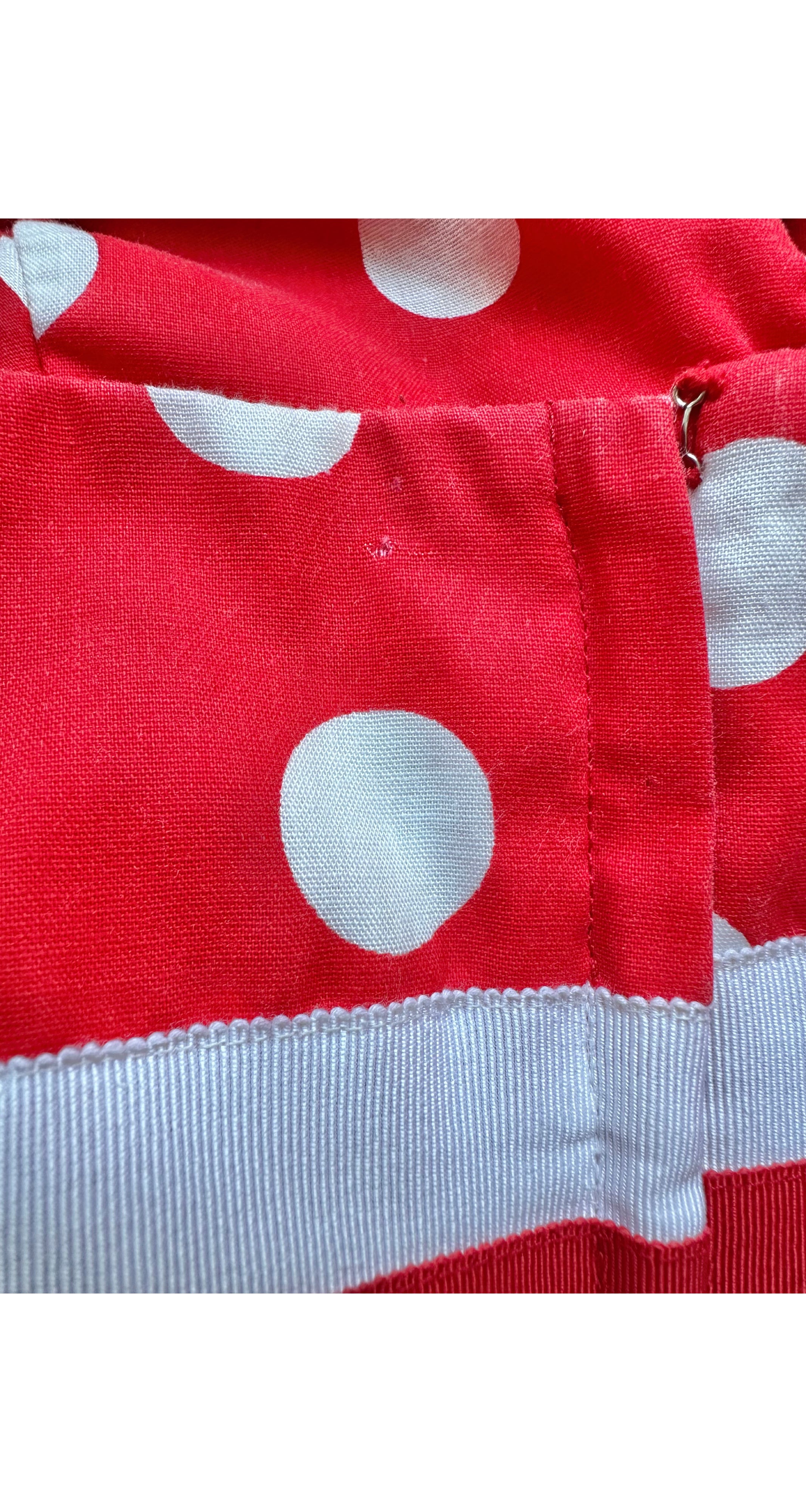 1980s Red & White Polka Dot Cotton Strapless Party Dress