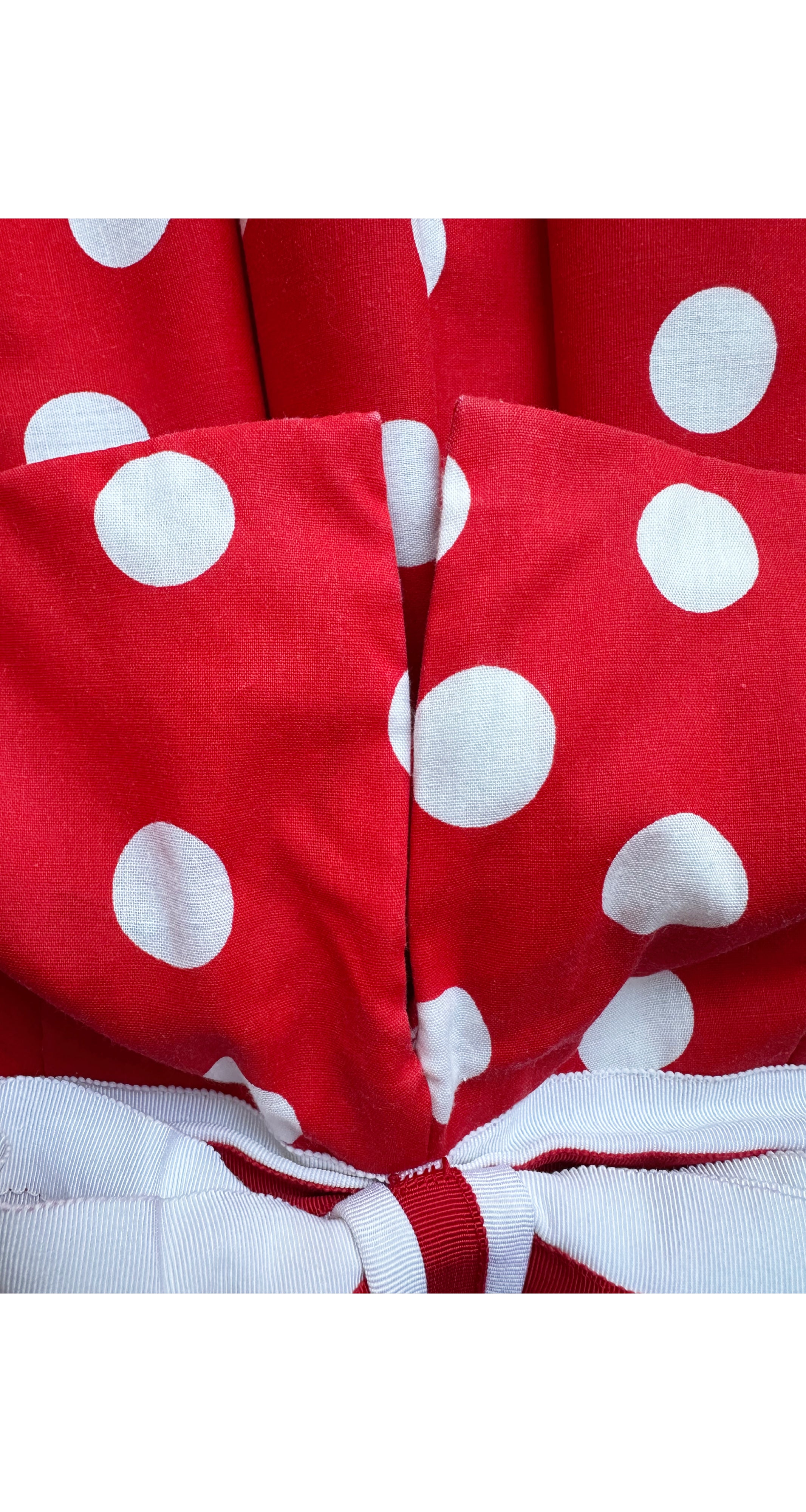 1980s Red & White Polka Dot Cotton Strapless Party Dress