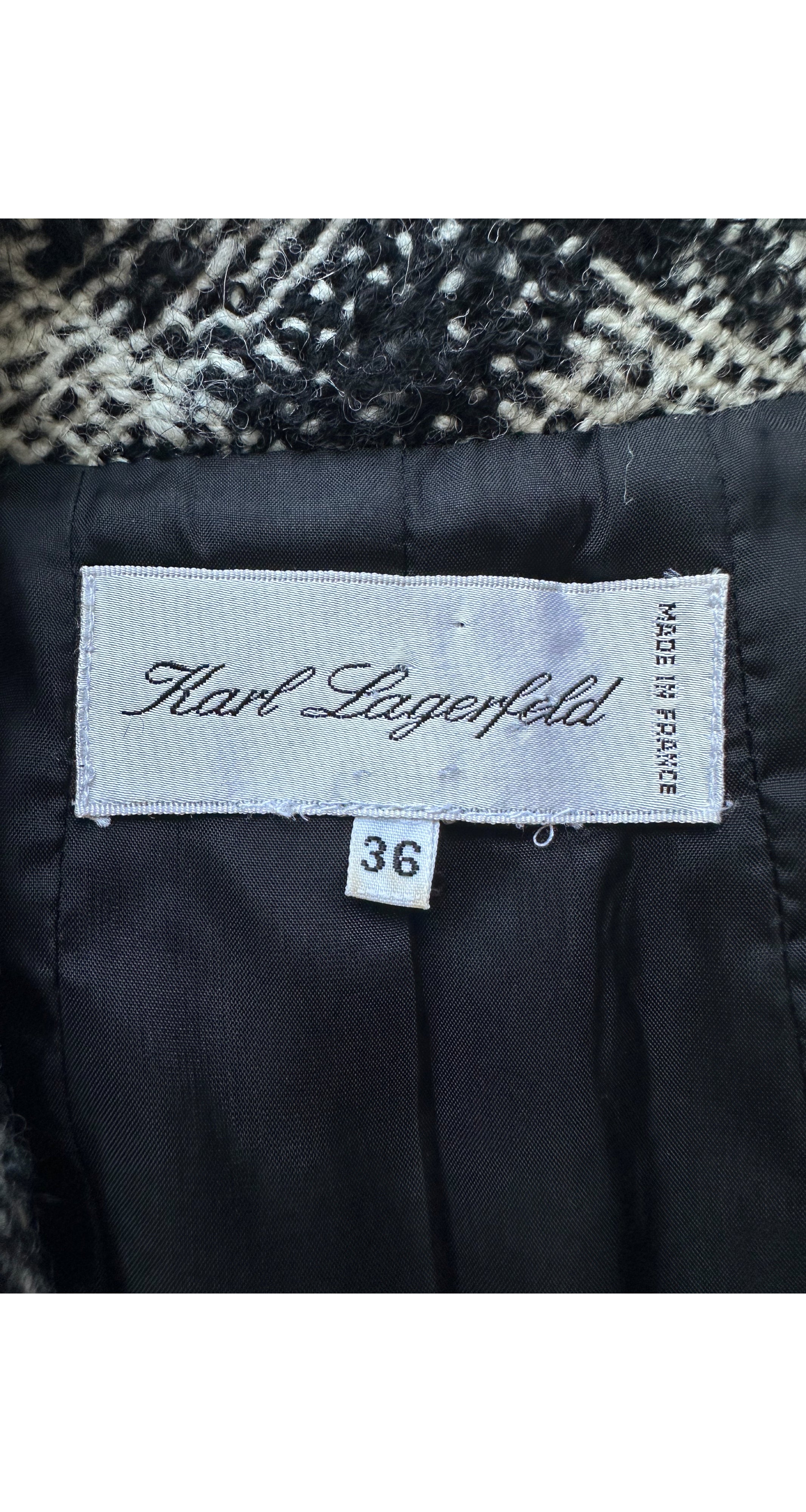 1990-91 F/W Black & Cream Plaid Wool Tweed Cropped Jacket