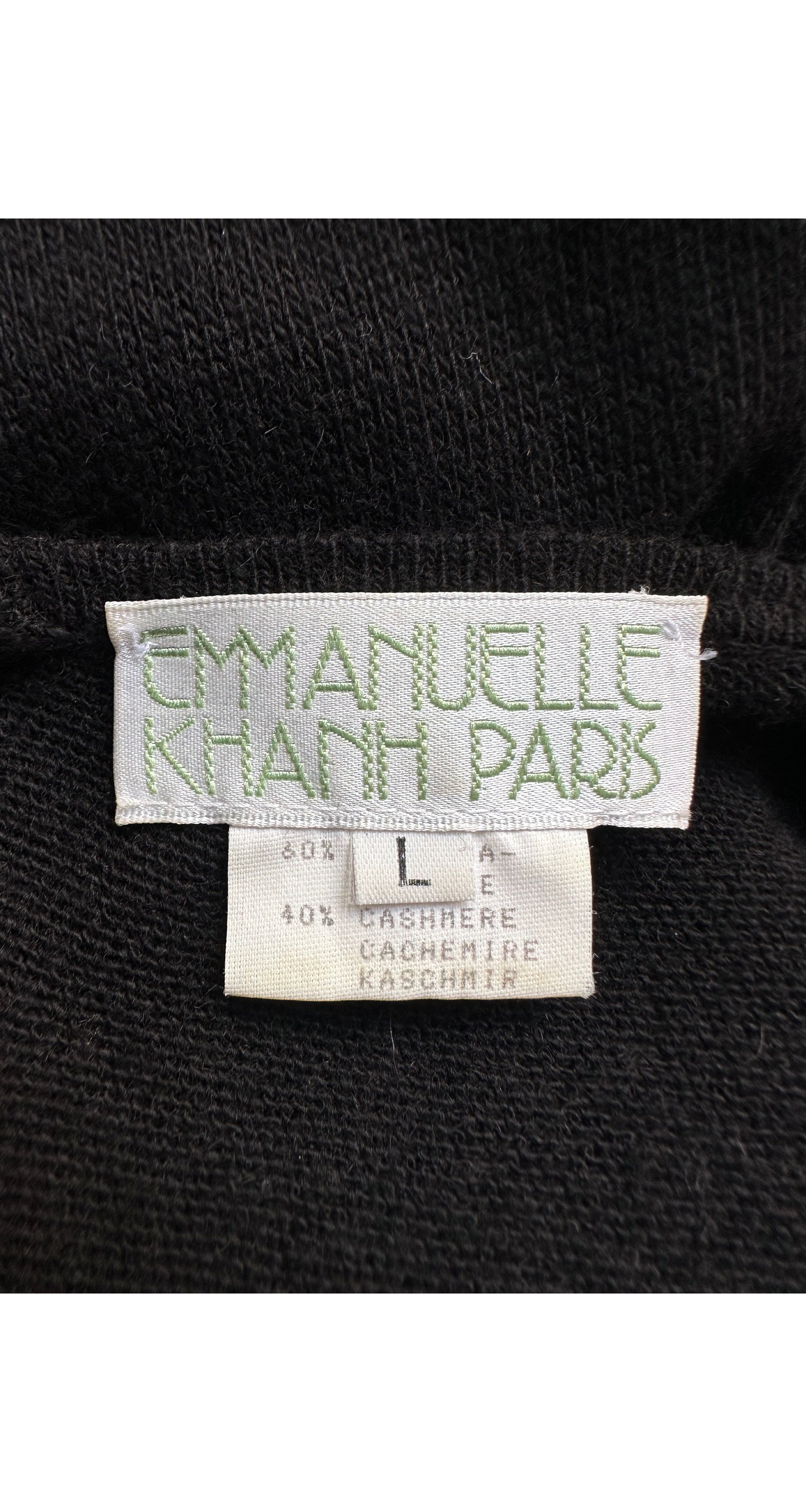 1980s Black Cashmere & Gold Metallic Tie-Neck Sweater