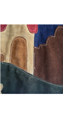 1970s Scenic Appliqué Navy Suede A-Line Midi Skirt