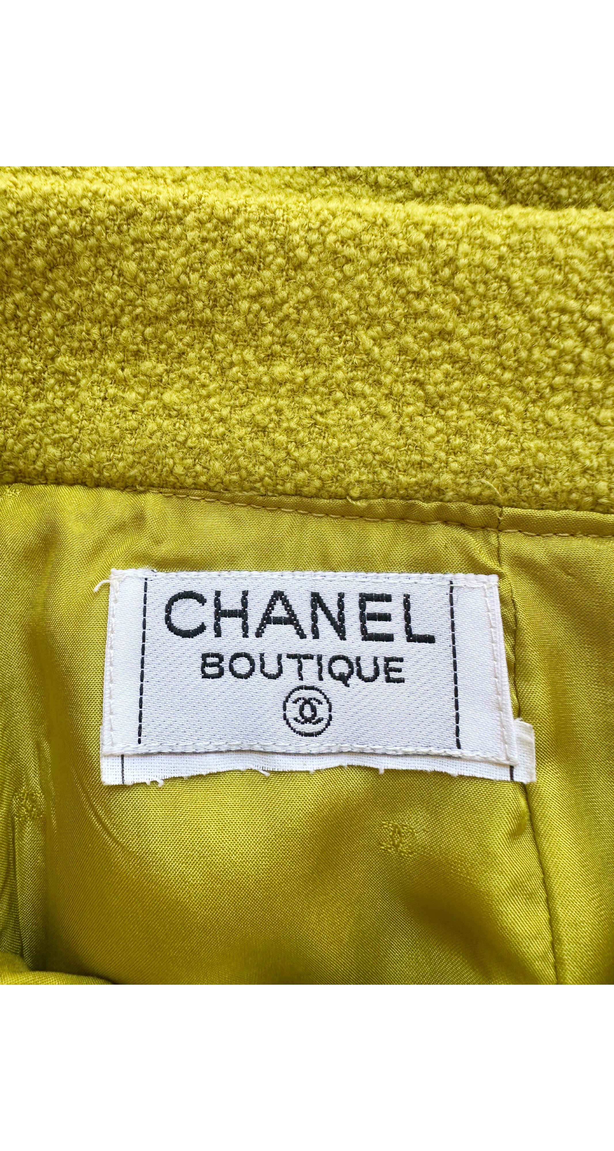 1991-92 F/W Chartreuse Wool Bouclé Double-Breasted Skirt Suit