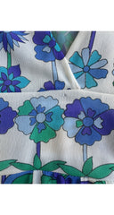 1960s Blue & Green Floral Print Deep V-Neck Nightgown