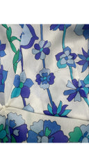 1960s Blue & Green Floral Print Deep V-Neck Nightgown