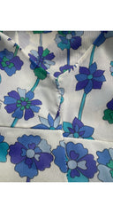 1960s Blue & Green Floral Print Deep V-Neck Nightgown