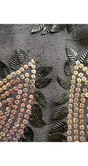 2006 S/S Embellished Leaf Design Gray Silk Dress