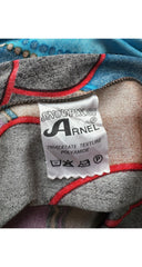 1970s Geometric Print Black Jersey Halter Neck Maxi Dress