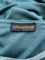 1980s Teal Rayon Jersey Long Sleeve Midi Dress