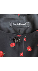 1980s Tomato Print Black Silk Ruffle Sleeve Dress