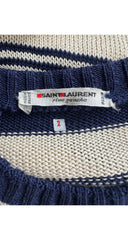 1970s Striped Navy & Cream Cotton Knit Short Sleeve Top