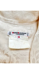 1970s Peony Print Cream Silk Jacquard Tie-Neck Blouse