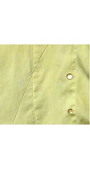 1980s Pale Chartreuse Linen Cold Shoulder Snap-Up Dress