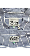 1980s Striped Chambray Cotton Collared Shirt & Skirt Set