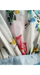 1970s Floral White Cotton Voile Balloon Sleeve Dress