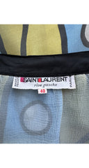 1980 S/S Printed Blue & Yellow Silk Organza Ruffle Top