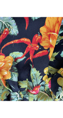 1990s Vegetable Print Black Wool Challis Collared Blouse