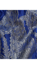 1970s Paisley Lurex Indigo Silk Chiffon Gown