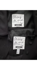 1990s Envelope Pocket Black Crepe Mini Skirt Suit