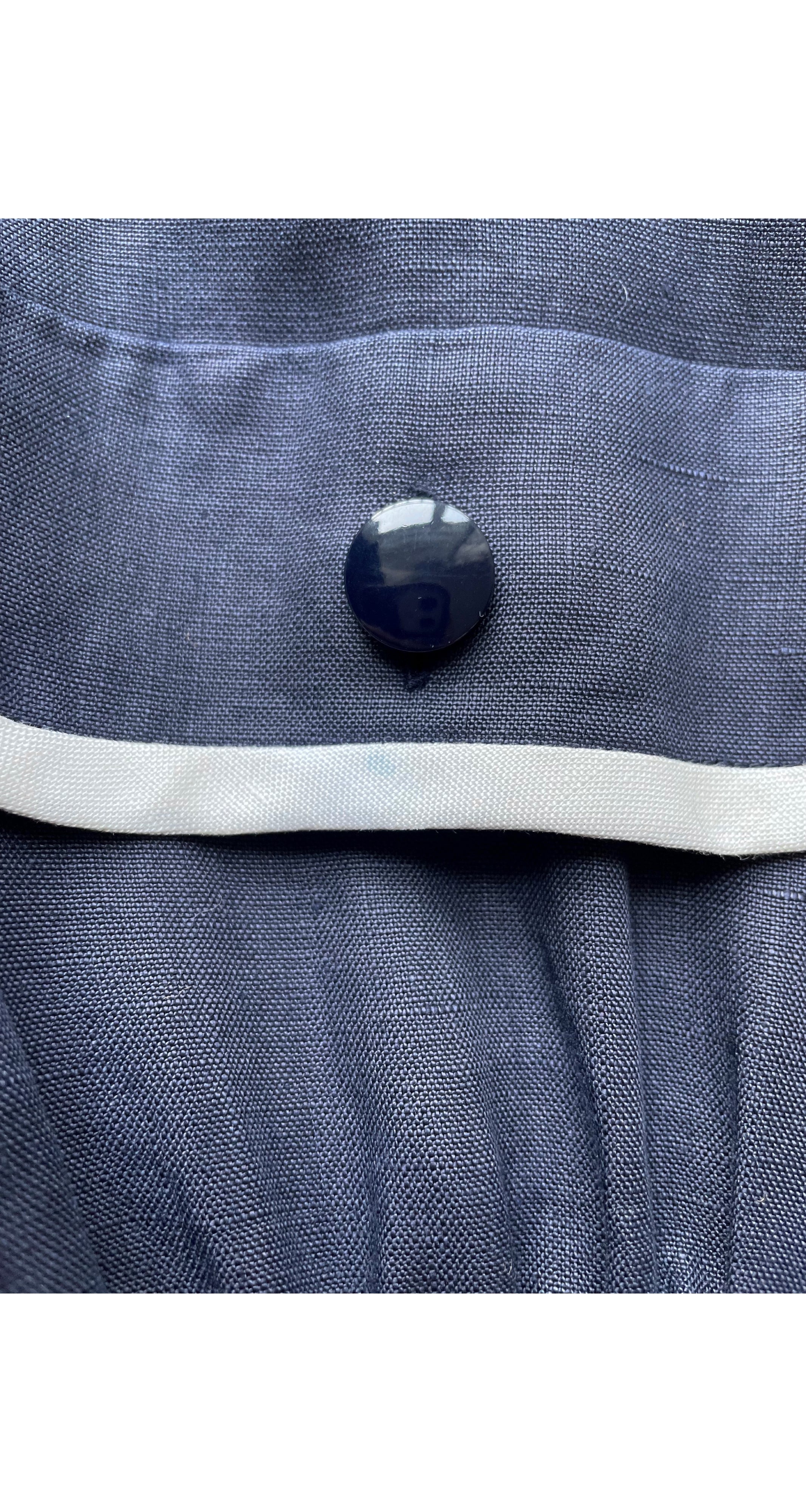 1990s Navy Blue Linen Collared Dress
