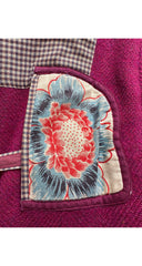 1980s Floral Patchwork Magenta Wool Tie Coat