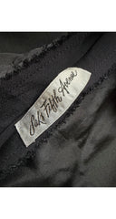 1960s Black Silk Crepe Ruffle Trim Dress