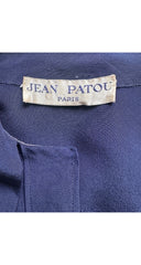 1970s Monogram Logo Navy Silk Tie-Neck Short-Sleeve Blouse