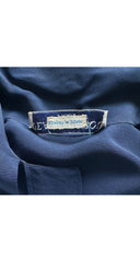 1970s Monogram Logo Navy Silk Tie-Neck Short-Sleeve Blouse