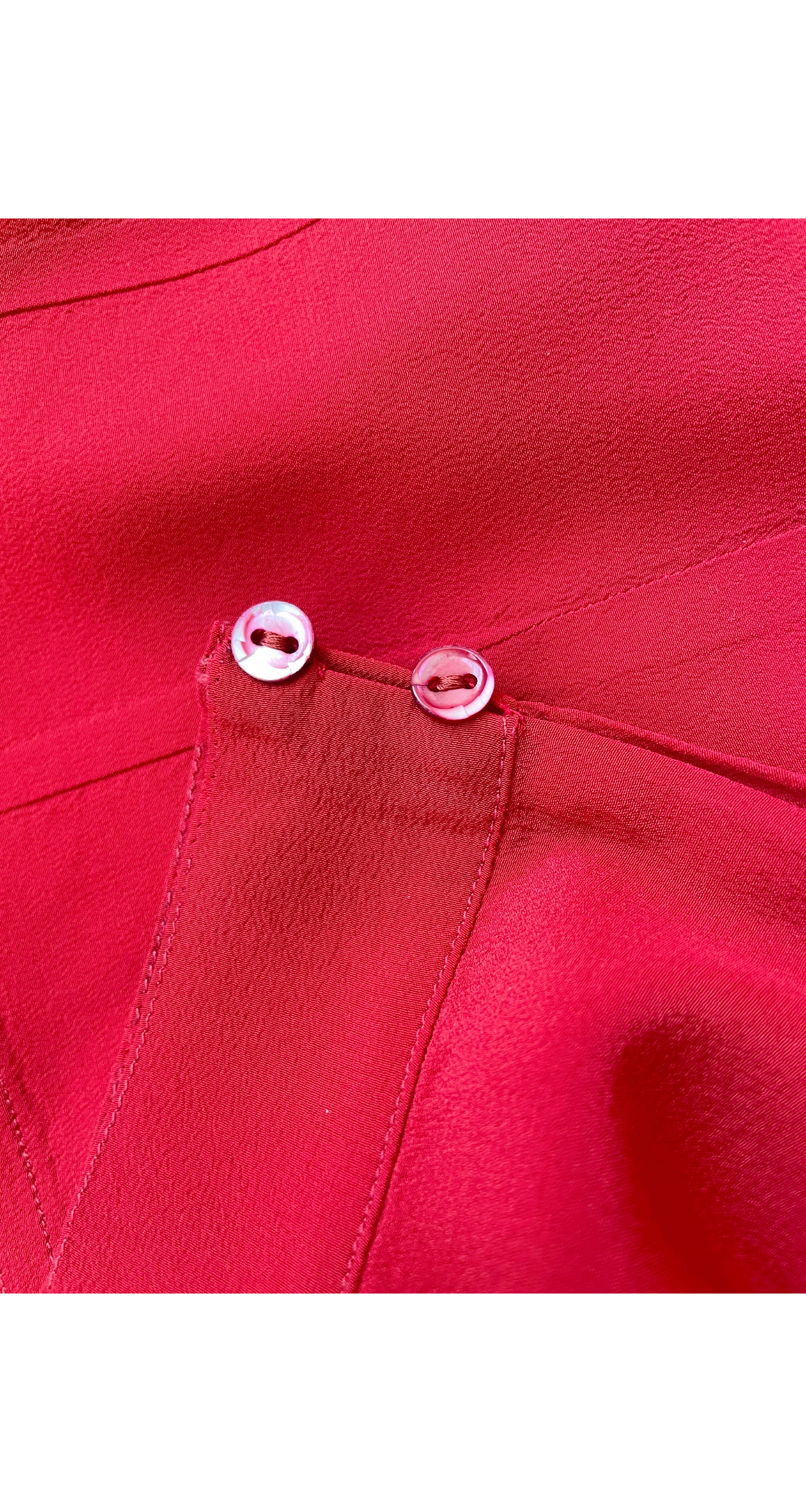 1970s Red Silk Collared Button-Up Blouse