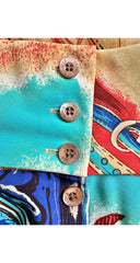 1980s Equestrian Print Funnel Neck Blouse