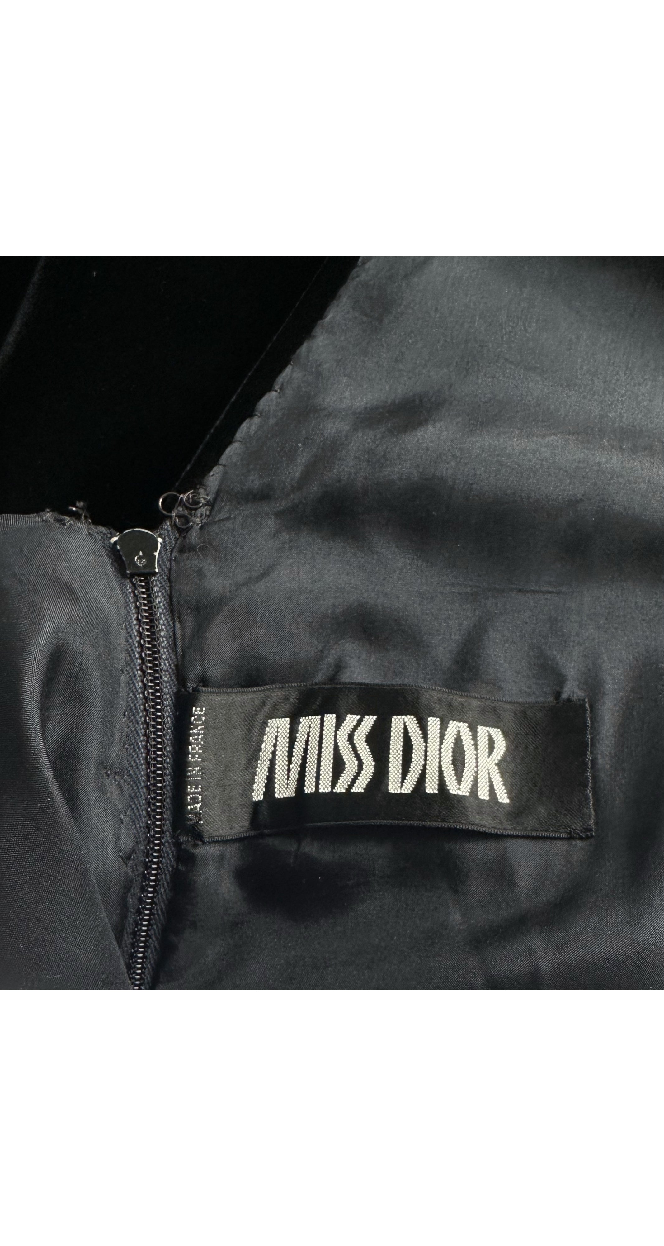 1970s Black Rayon Velvet V-Neck Evening Dress