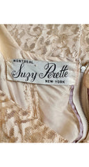 1950s Floral Gold Lace Puff Sleeve Cocktail Dress