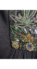 1980s Floral Embellished Black Knit Evening Dress