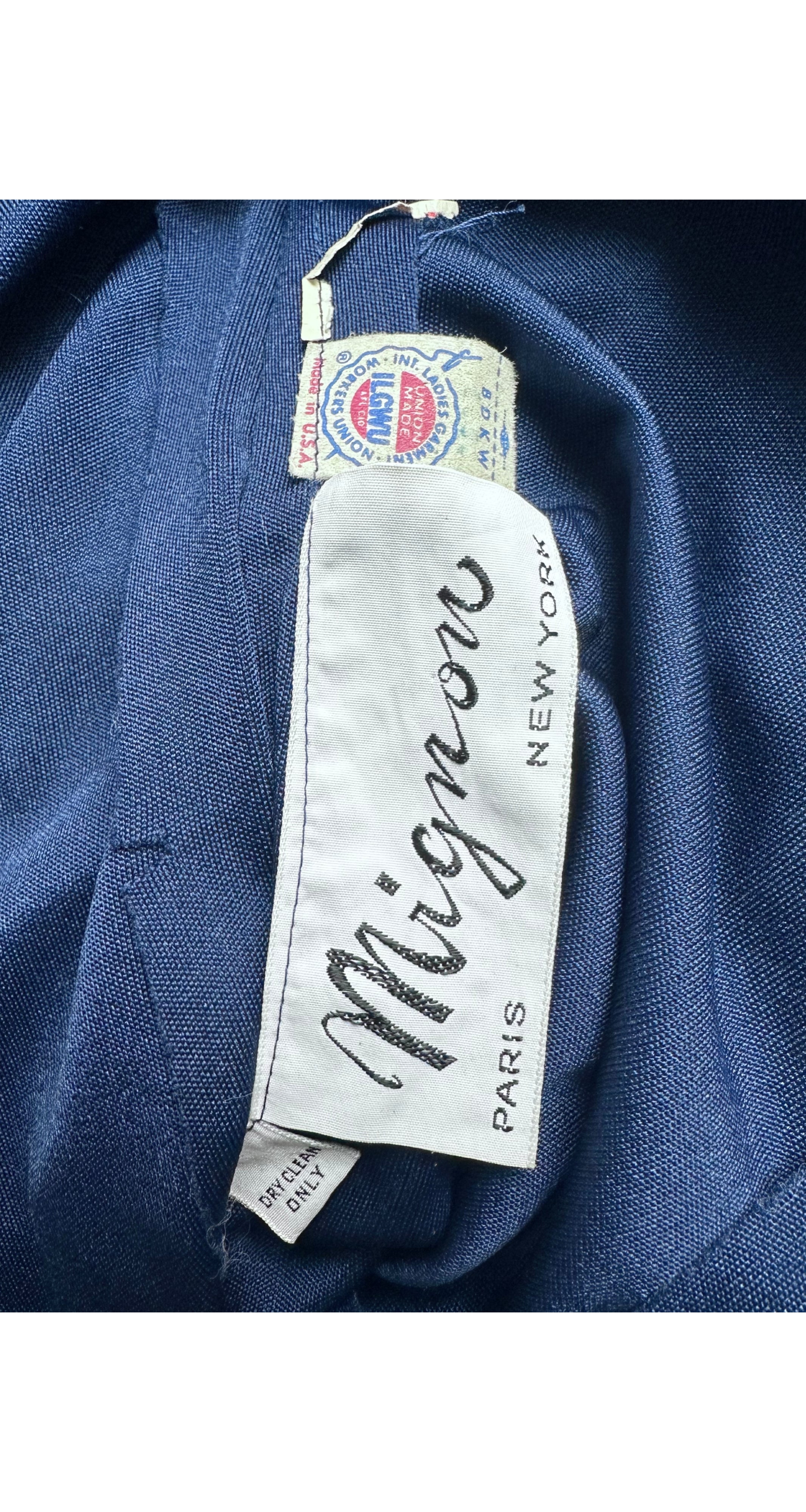 1970s Sequin Blue Jersey Plunge Neck Palazzo Jumpsuit