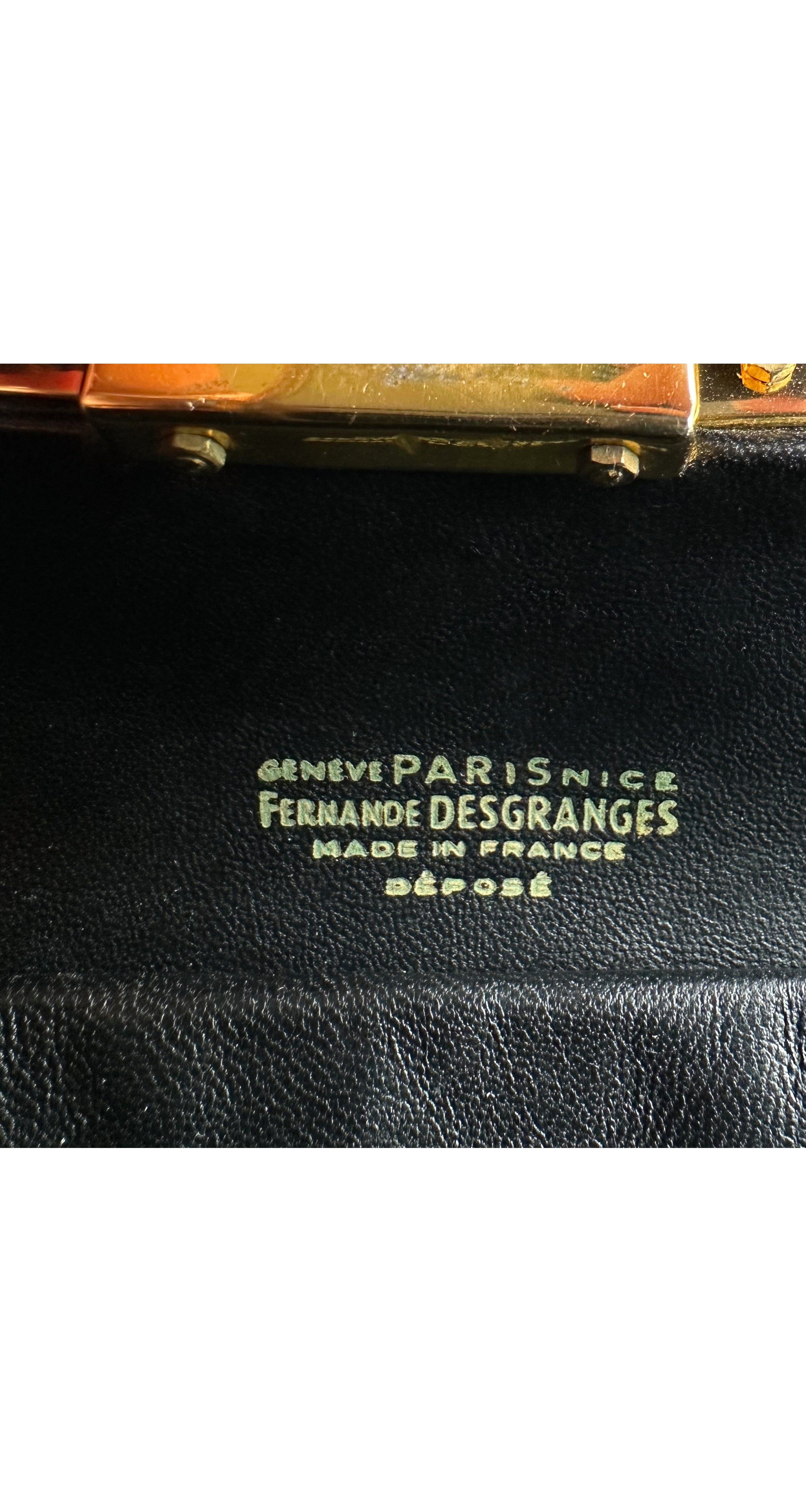 1950s Black Leather & Gold Metal Handbag